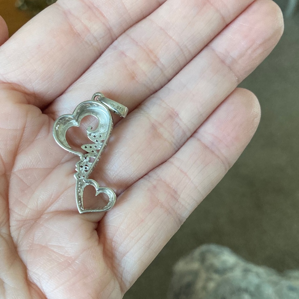 Sterling Silver Double Heart Mom Pendant - Picture 3 of 4